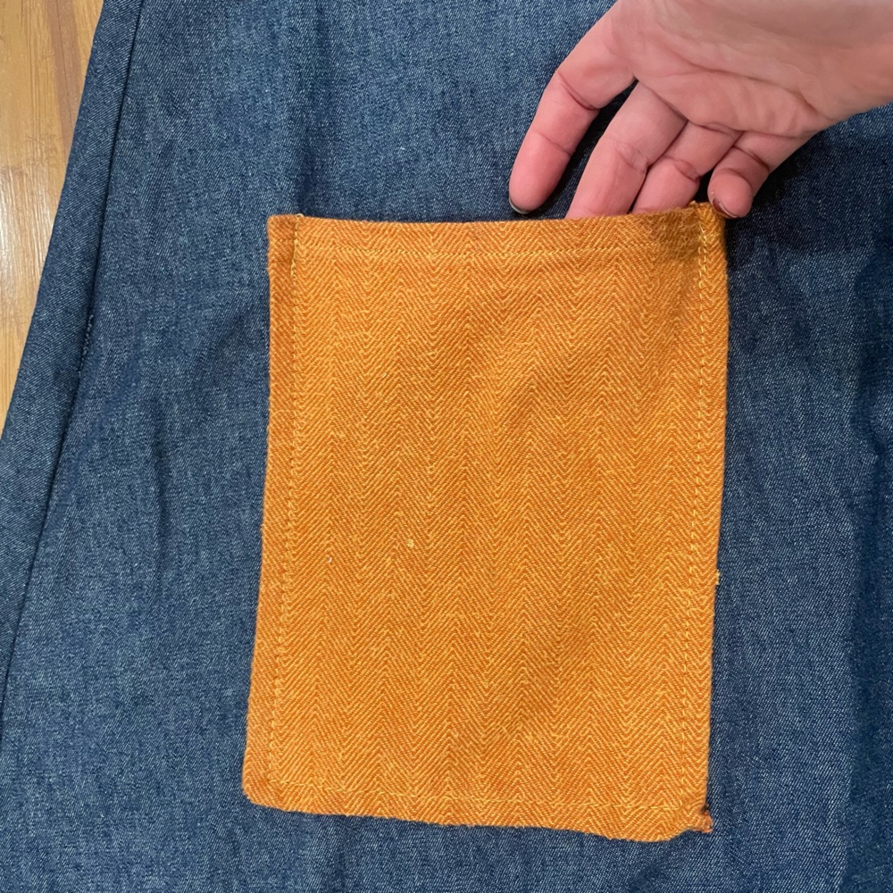Handmade Denim A-line dress with cute details (approx medium)